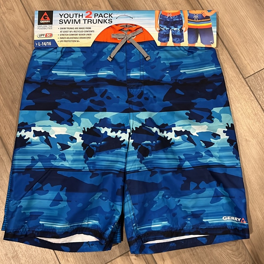 Gerry Youth Boy's 2 Pack UPF 50+ Swim Trunks